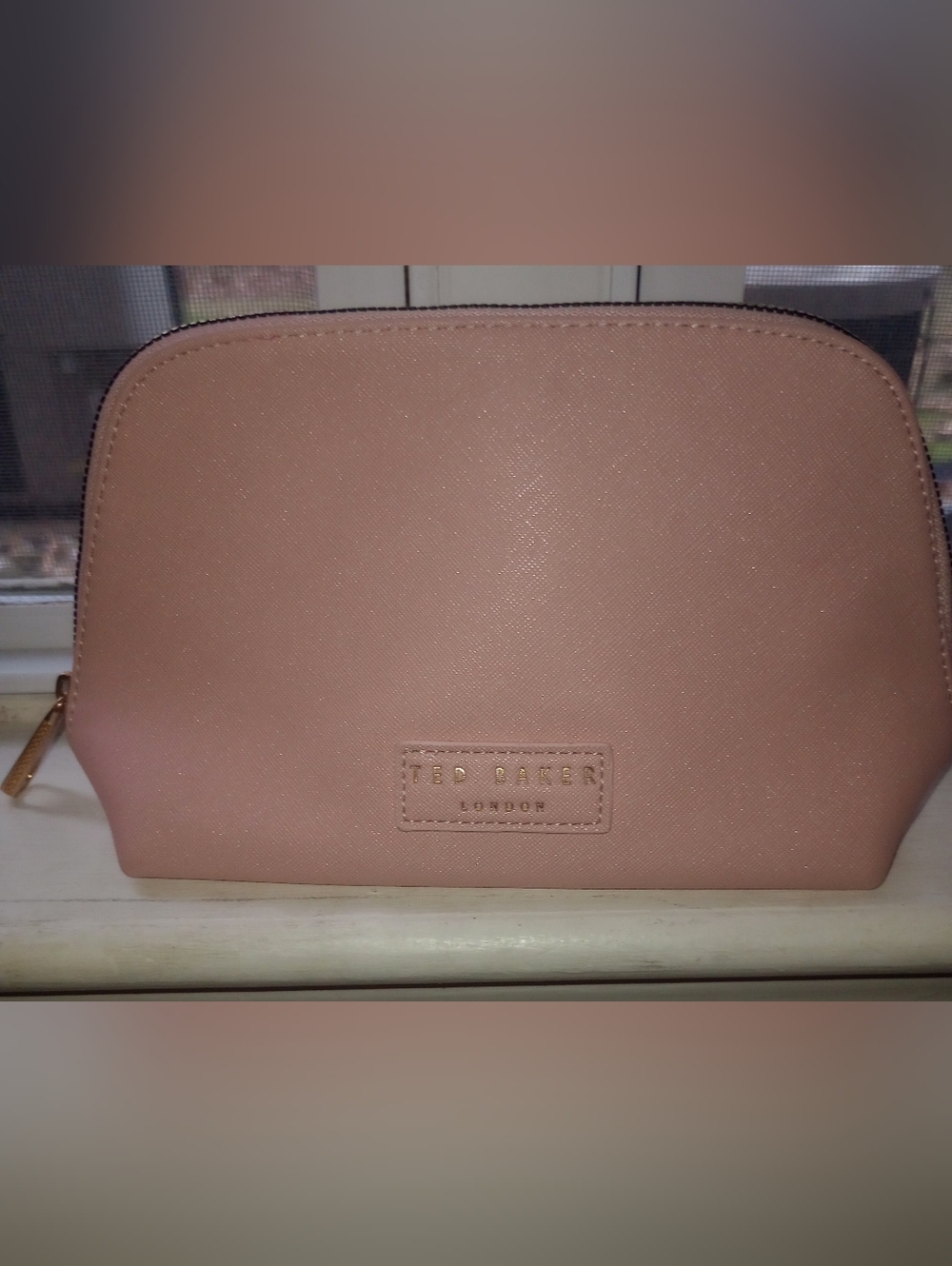 Ted Baker Blush Pink Saffiano Cosmetic Pouch with Gold Logo